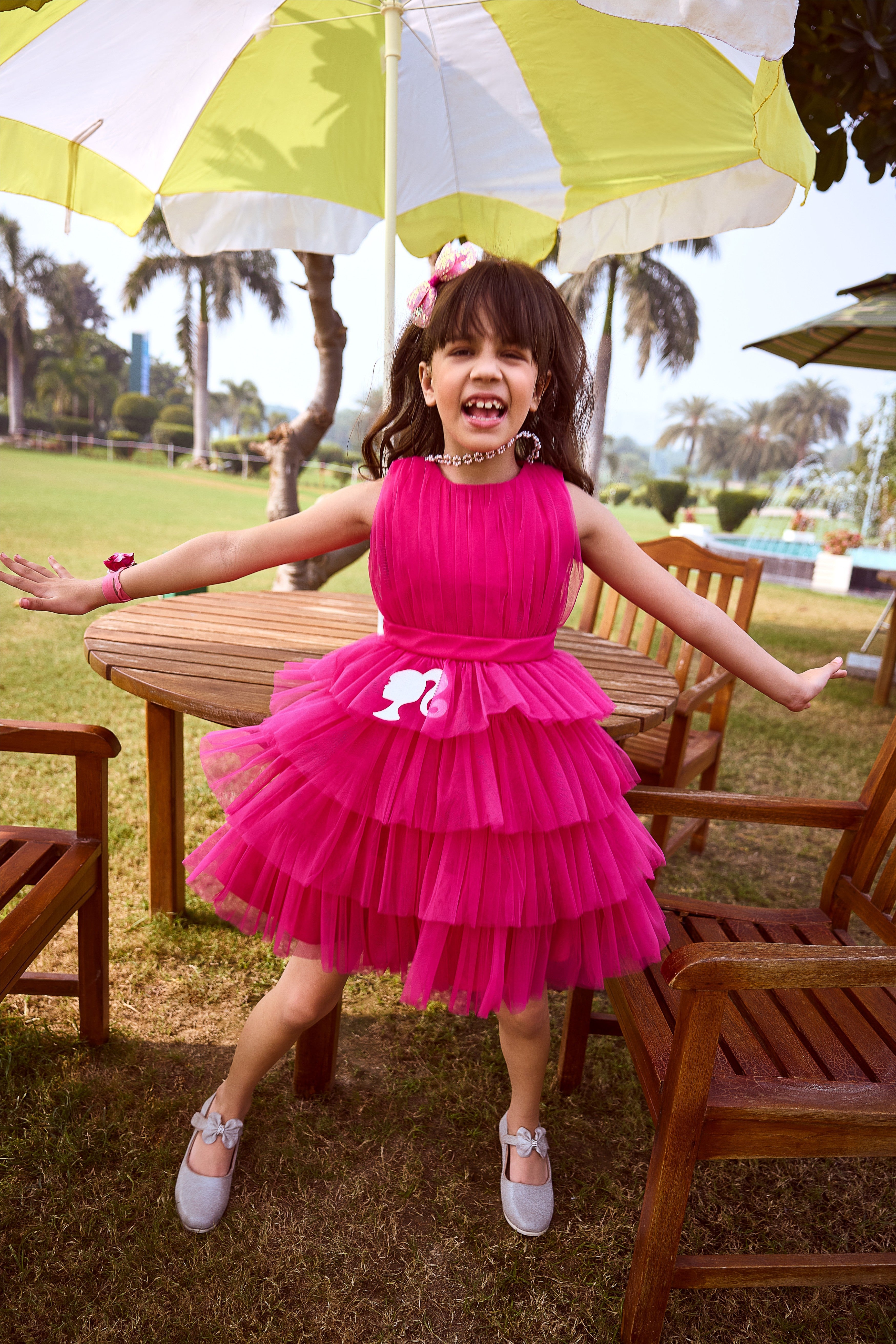 pink dress for barbie party Girls BARBIE GIRL Hot Pink/party Themed/ Barbie Party Tutu Dress With Matching Satin Swagging