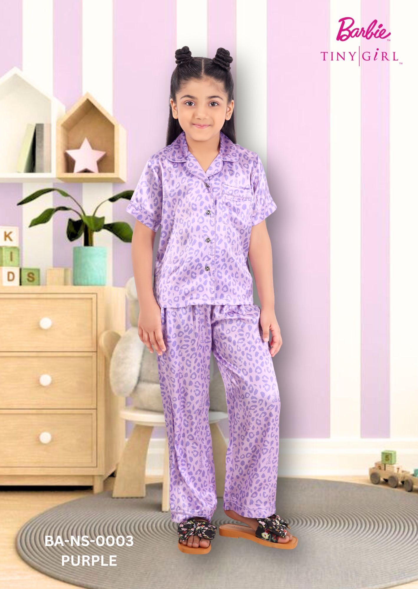 Barbie Purple Night Suit for Girls Stylish Kids Sleepwear Kids