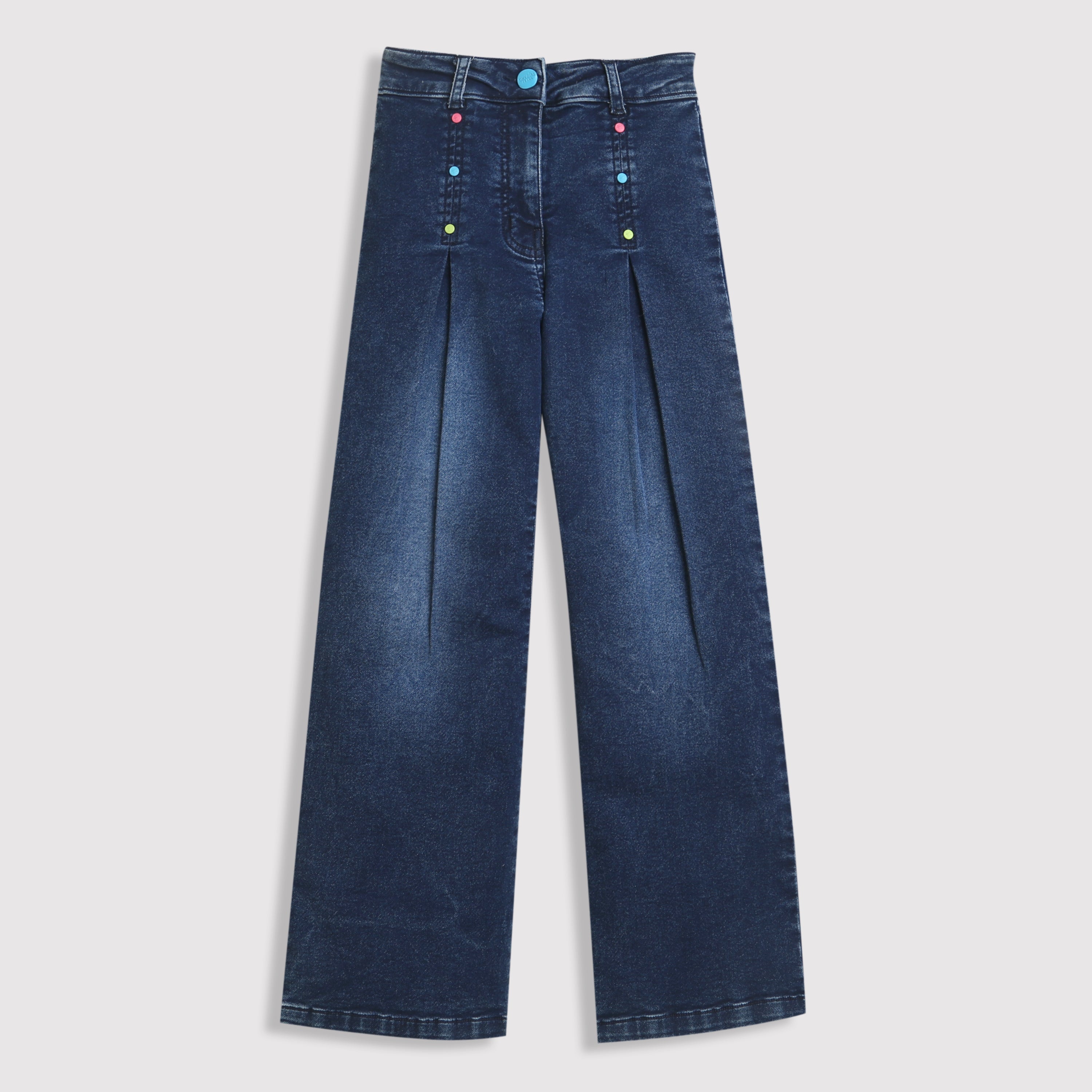 Tiny Girl Straight Fit Denim Pant With Colourful Stud Button