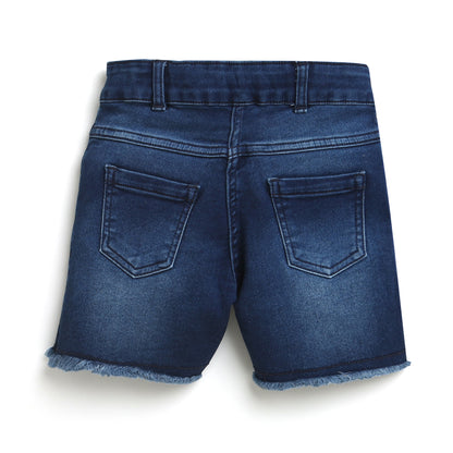 Denim Washed Distress Shorts In Blue