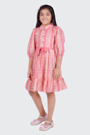 Barbie Peach Striped Collared Button-Down Dress | Girls Stylish Party Dress India | Toddler