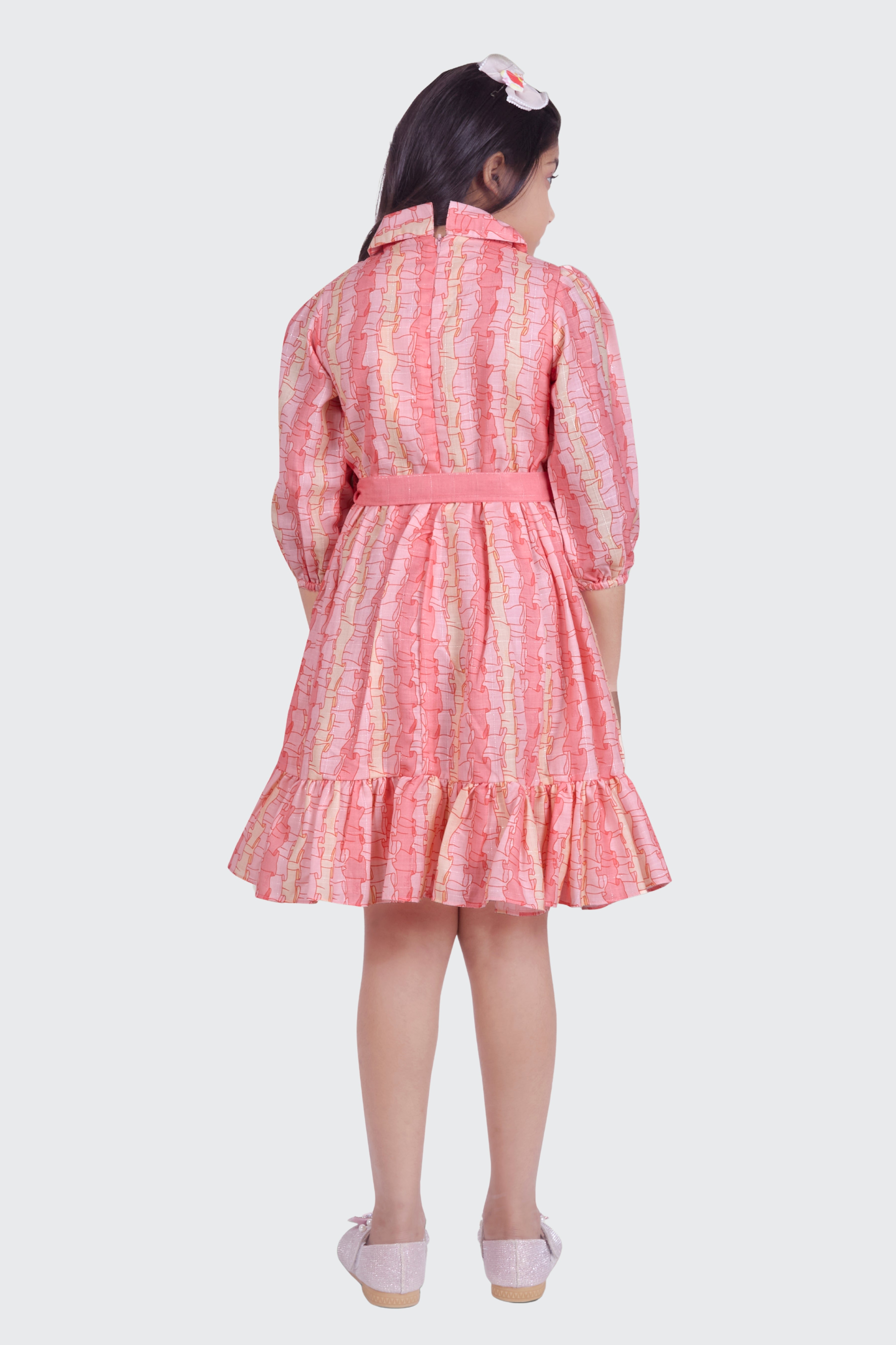 Barbie Peach Striped Collared Button-Down Dress | Girls Stylish Party Dress India | Toddler
