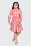 Barbie Peach Striped Collared Button-Down Dress | Girls Stylish Party Dress India | Toddler
