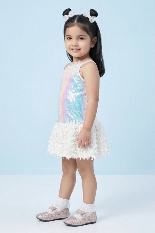 Girls Sequin Feather Hem Party Dress TSM30568