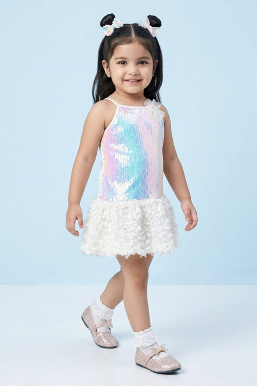 Girls Sequin Feather Hem Party Dress TSM30568