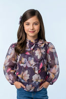 Purple Floral Sheer Organza Top TG6460