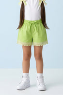 Girls Green Lace Hem Shorts H1037