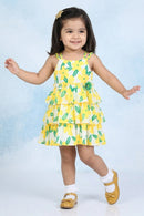 Girls Yellow Sleeveless Floral Tiered Dress TSM30571