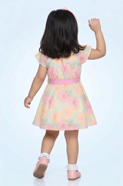 Girls Mint & Pink Floral Belted Dress TSM30583