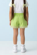 Girls Green Lace Hem Shorts H1037