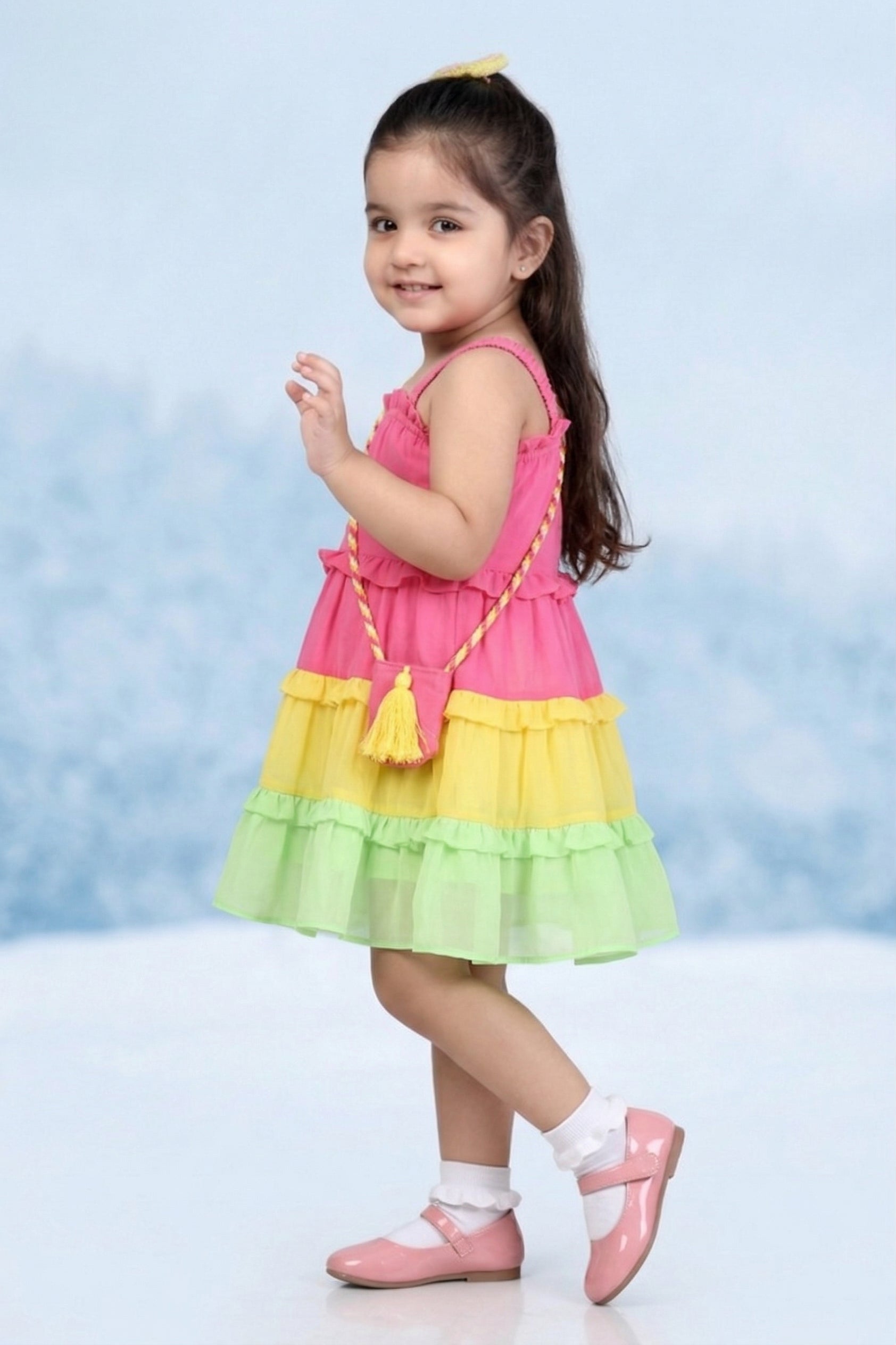 Girls Pink & Pastel Tiered Ruffle Dress TSM30576
