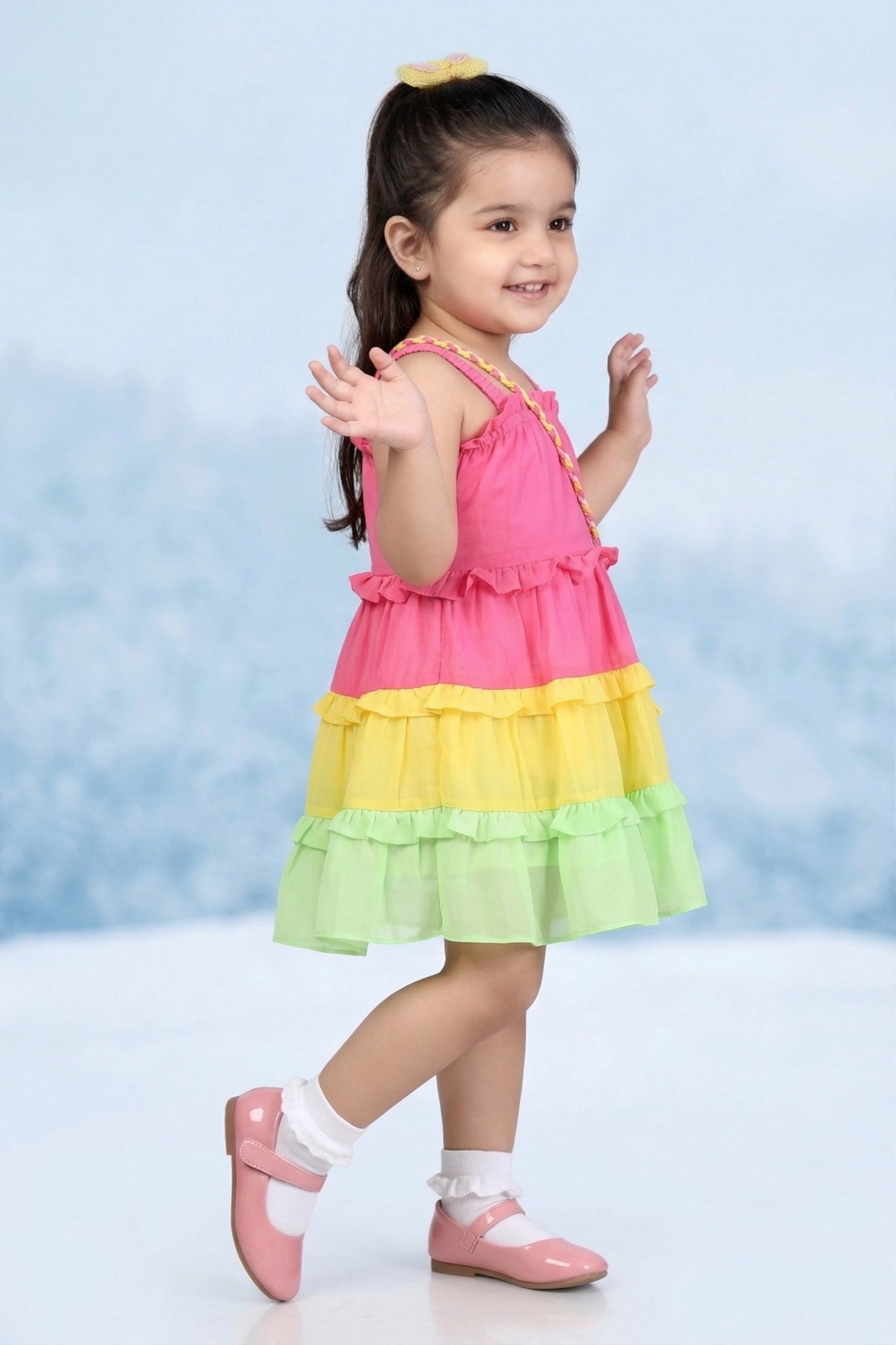 Girls Pink & Pastel Tiered Ruffle Dress TSM30576