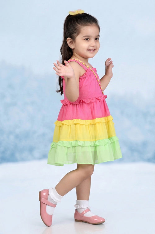 Girls Pink & Pastel Tiered Ruffle Dress TSM30576