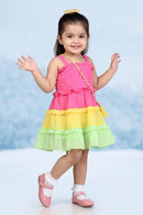 Girls Pink & Pastel Tiered Ruffle Dress TSM30576