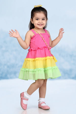 Girls Pink & Pastel Tiered Ruffle Dress TSM30576