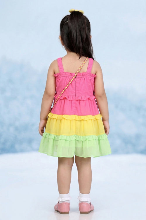 Girls Pink & Pastel Tiered Ruffle Dress TSM30576