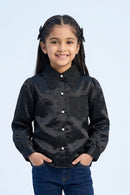 Black Satin Top with Lace Collar TG6450