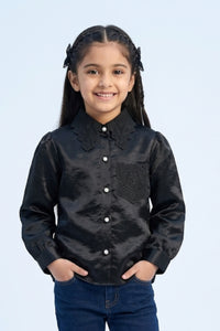 Black Satin Top with Lace Collar TG6450