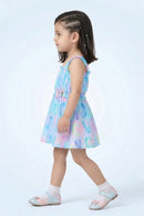 Girls Sky Blue Alphabet Print Ruffle Strap Dress TSM30582