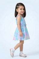 Girls Sky Blue Alphabet Print Ruffle Strap Dress TSM30582