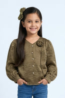 Copper Satin Puff Sleeve Top TG6449