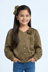 Copper Satin Puff Sleeve Top TG6449