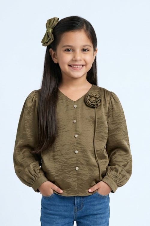 Copper Satin Puff Sleeve Top TG6449