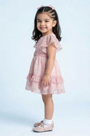 Girls Pink Floral Flutter Sleeves Dress TSM30562