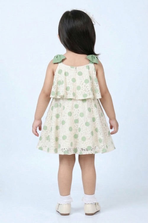 Girls Sea Green Polka Dot Layered Dress TSM30419