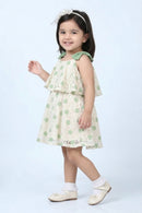 Girls Sea Green Polka Dot Layered Dress TSM30419