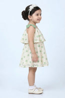 Girls Sea Green Polka Dot Layered Dress TSM30419