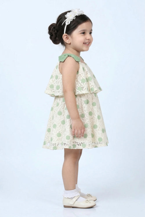 Girls Sea Green Polka Dot Layered Dress TSM30419