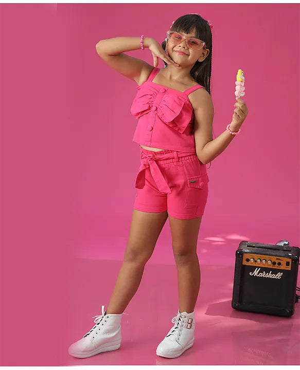 Hot Pink Bow Co-ord Set for Girls – Party Wear
