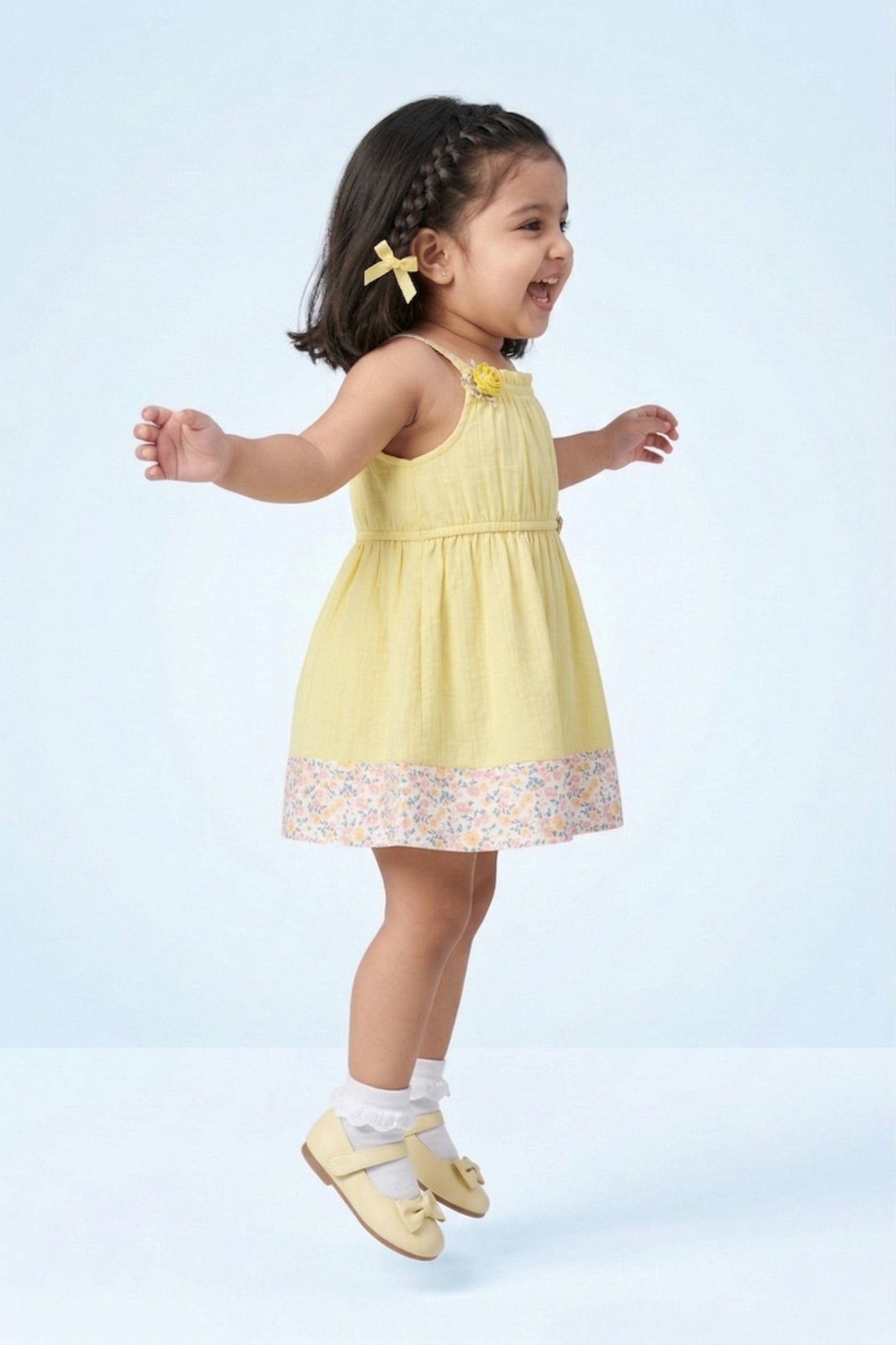 Sunshine Yellow Floral Hem Dress TSM30434