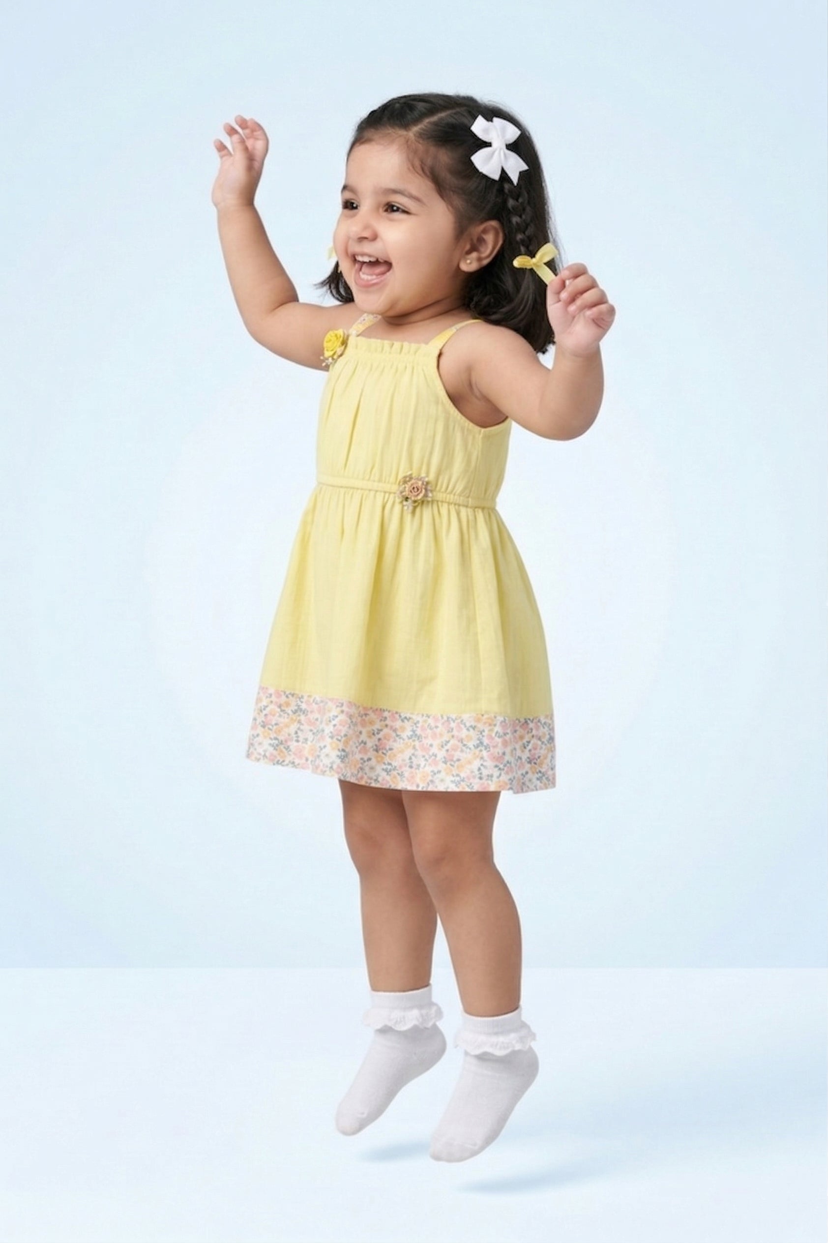 Sunshine Yellow Floral Hem Dress TSM30434