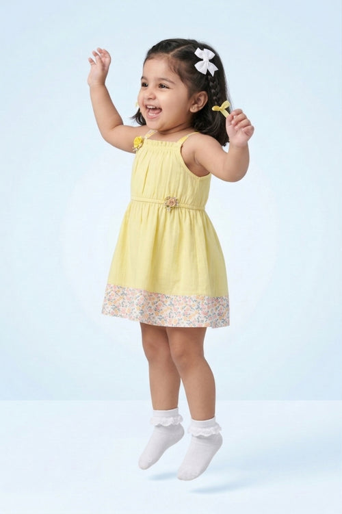 Sunshine Yellow Floral Hem Dress TSM30434