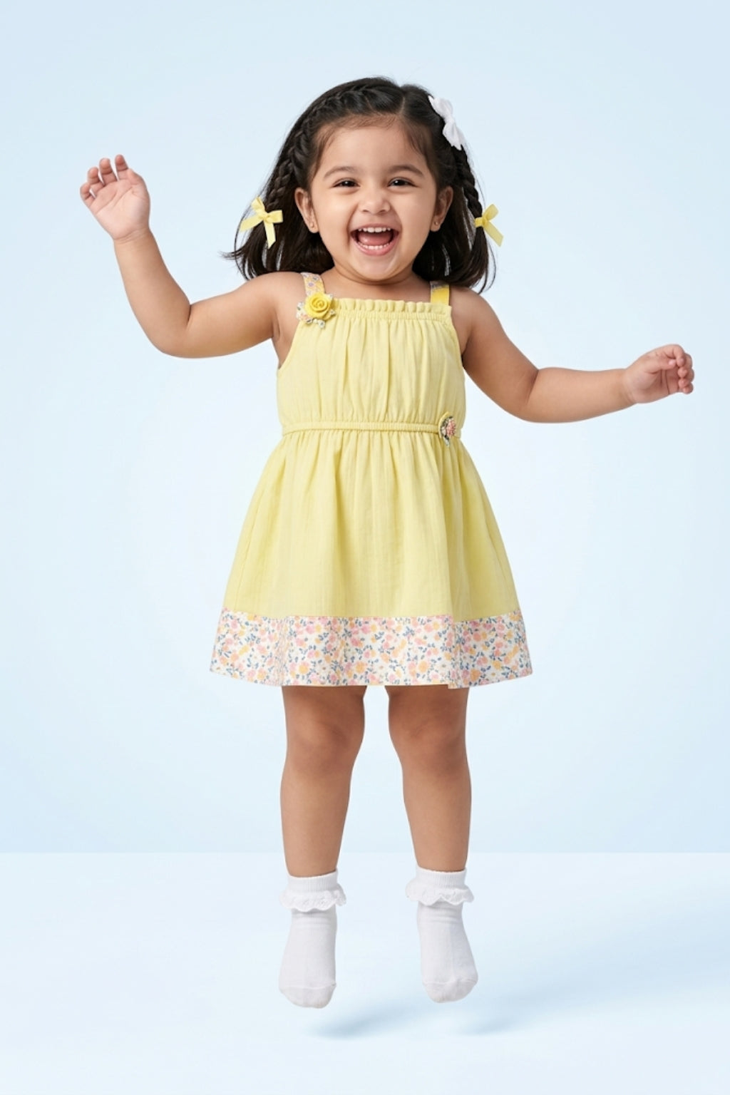 Sunshine Yellow Floral Hem Dress TSM30434