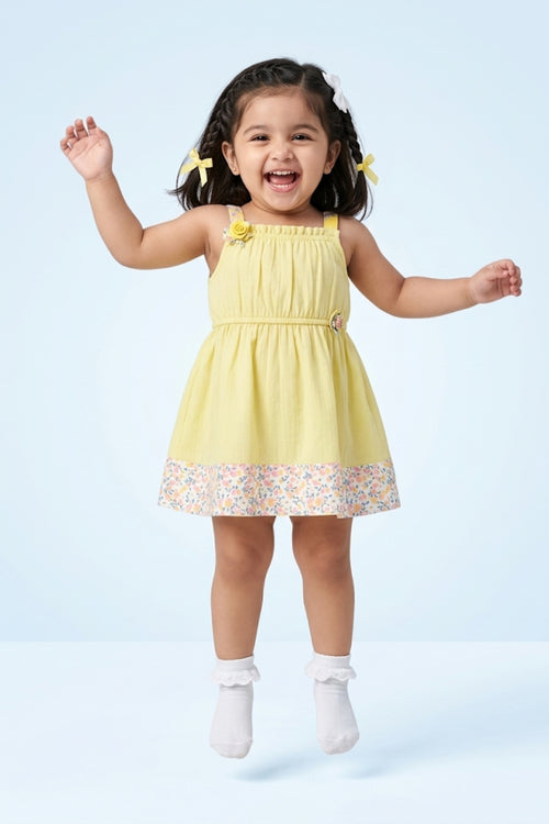 Sunshine Yellow Floral Hem Dress TSM30434