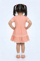 Peach Cotton Dress with Lace Trim & Button Detail TSM30730