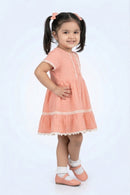 Peach Cotton Dress with Lace Trim & Button Detail TSM30730