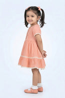 Peach Cotton Dress with Lace Trim & Button Detail TSM30730
