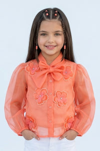 Orange Organza Floral Bow Top TG6530