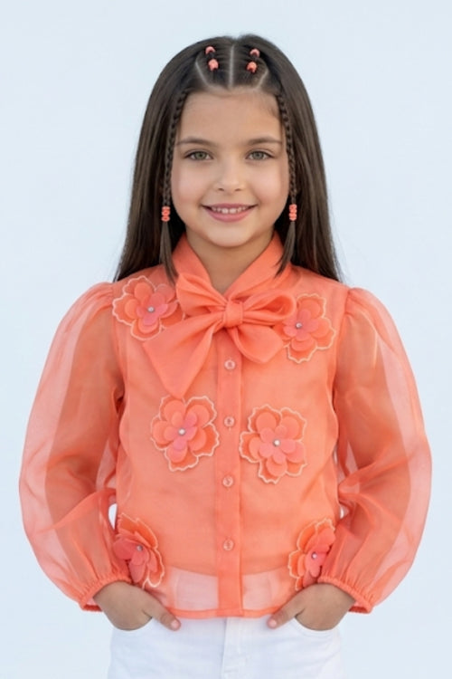 Orange Organza Floral Bow Top TG6530