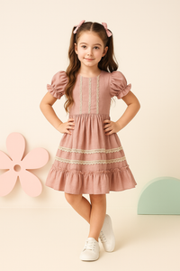 Dusty Pink Lace Party Dress for Girls