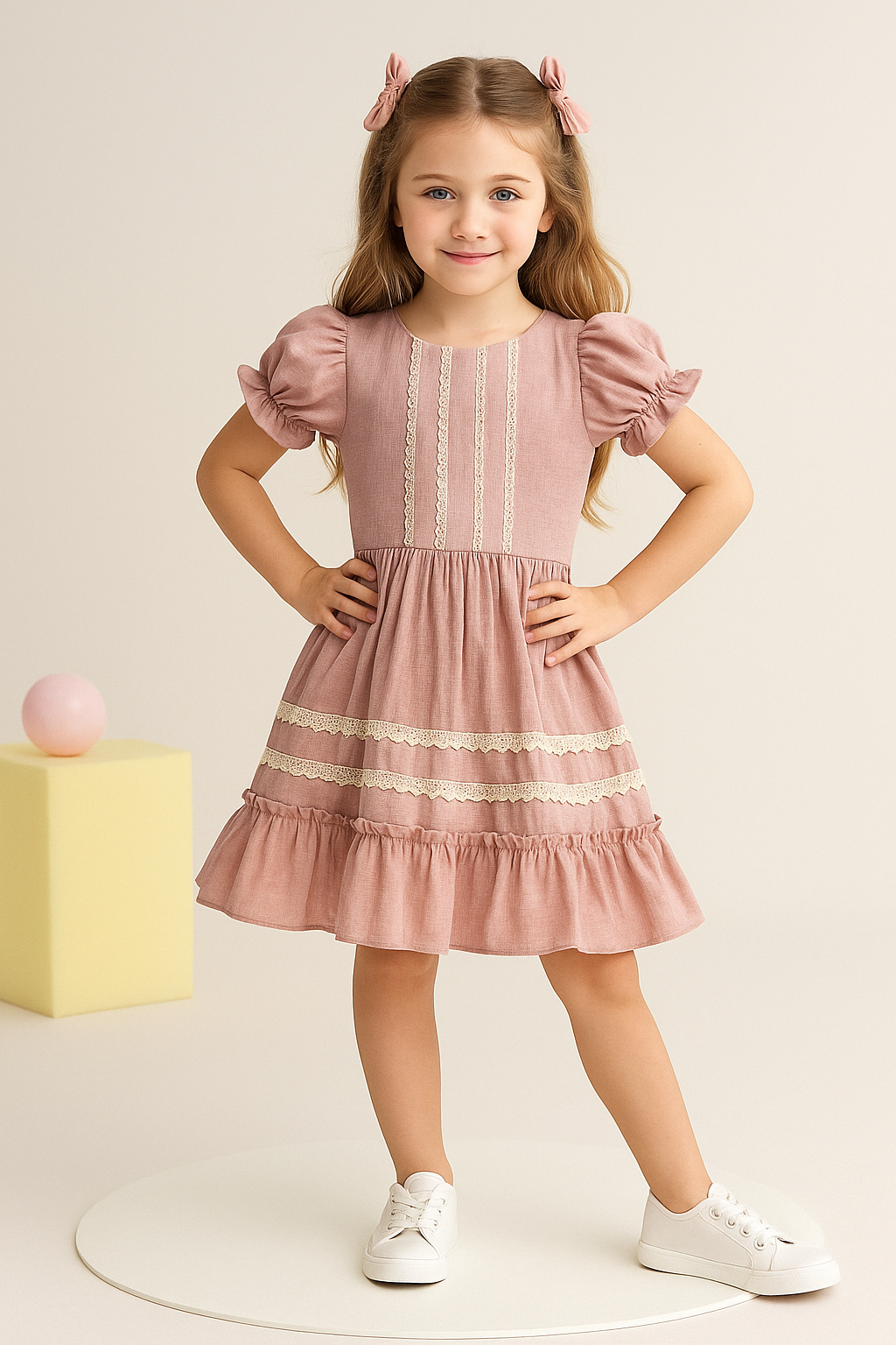 Dusty Pink Lace Party Dress for Girls