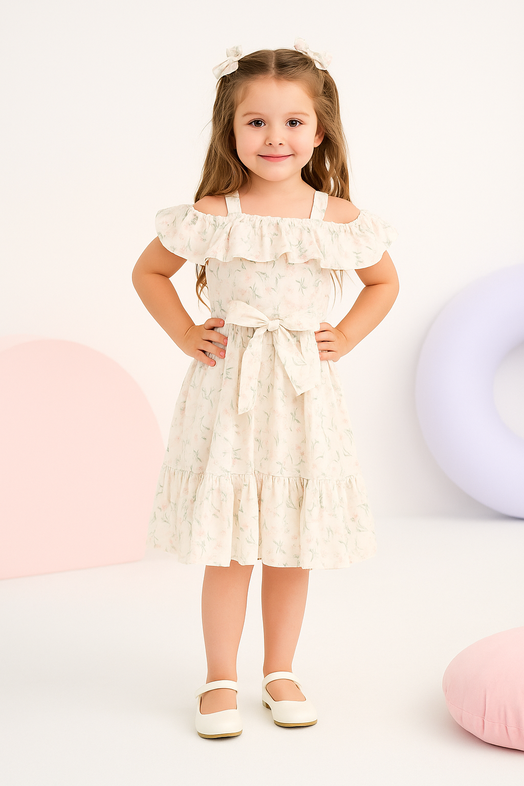 Pista Green Floral Ruffle Neck Dress M2386