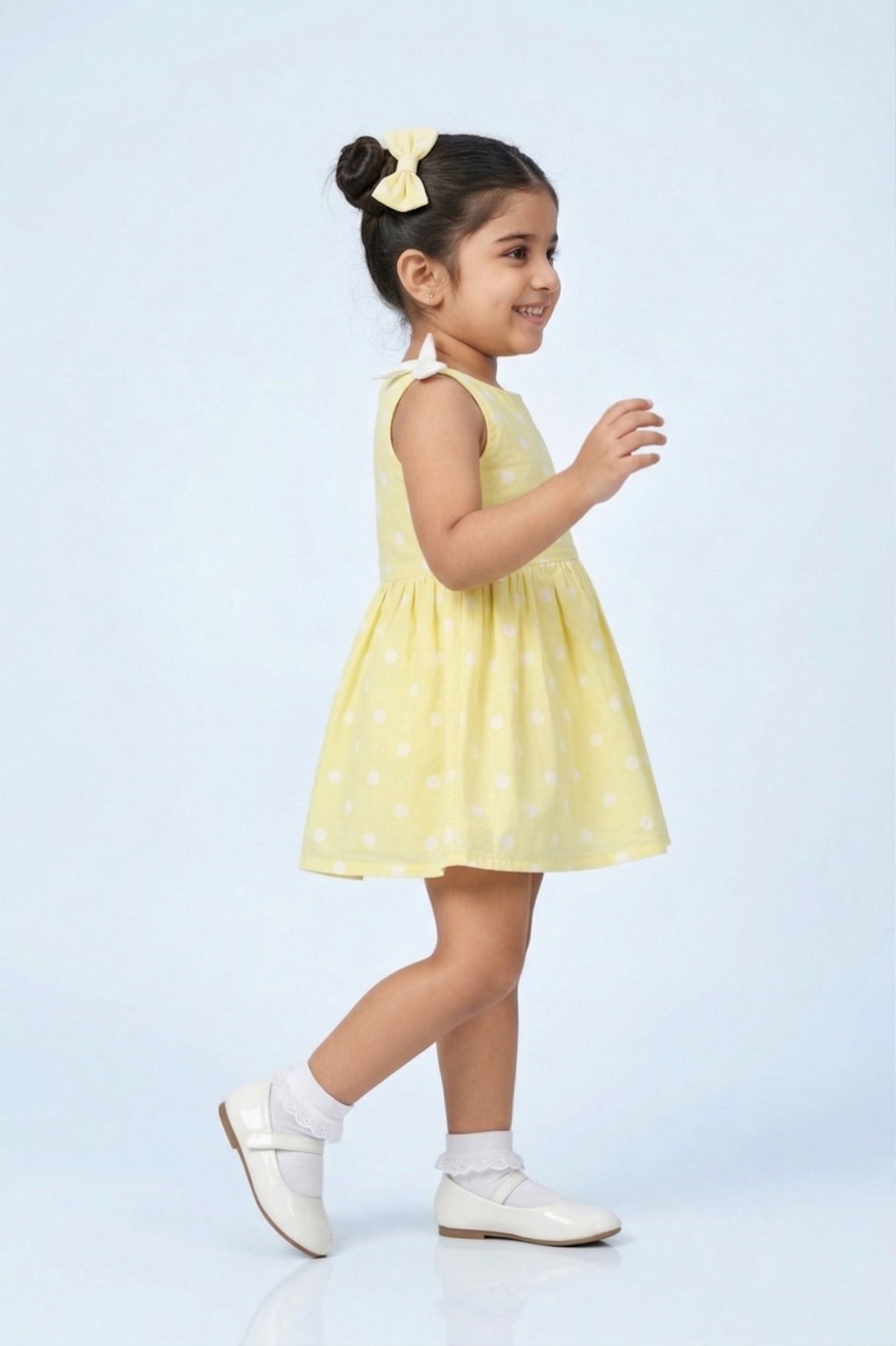 Girls Lemon Yellow Polka Dot Summer Dress TSM30408