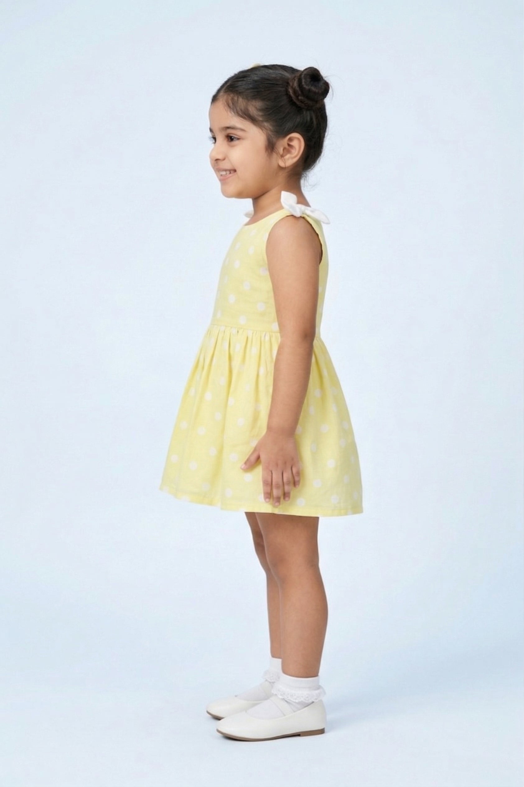 Girls Lemon Yellow Polka Dot Summer Dress TSM30408