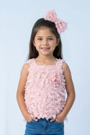 Textured Peach Sleeveless Top with Fringe & Bow TG6425