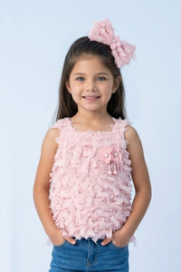 Textured Peach Sleeveless Top with Fringe & Bow TG6425